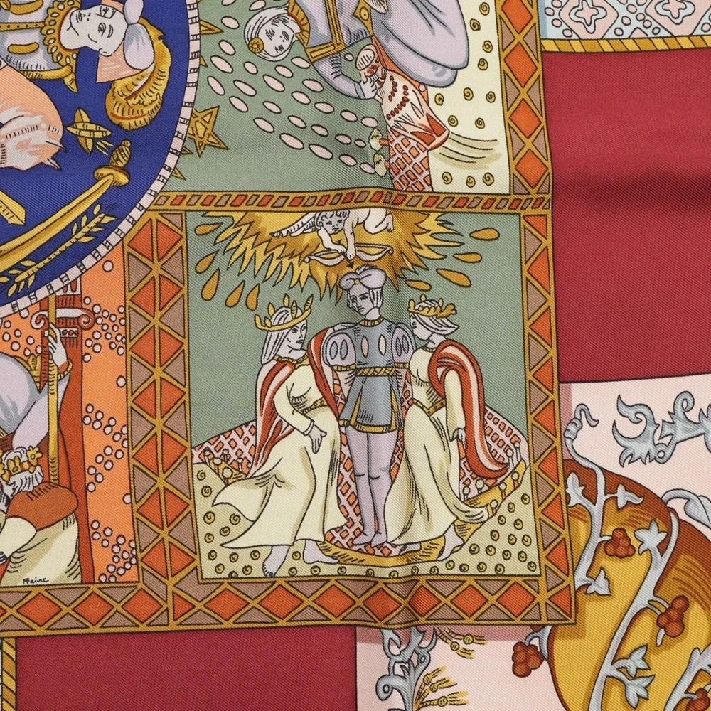 Hermès‎ Le Tarot 90cm Silk Scarf Annie Faivre Brown Gold Vintage Carre w/ Box